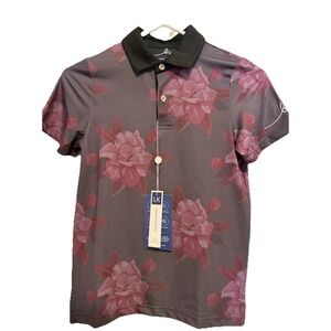 NWT Boston Scott Links Collection Golf Polo‎ Shirt Youth Small Floral Gray Pink